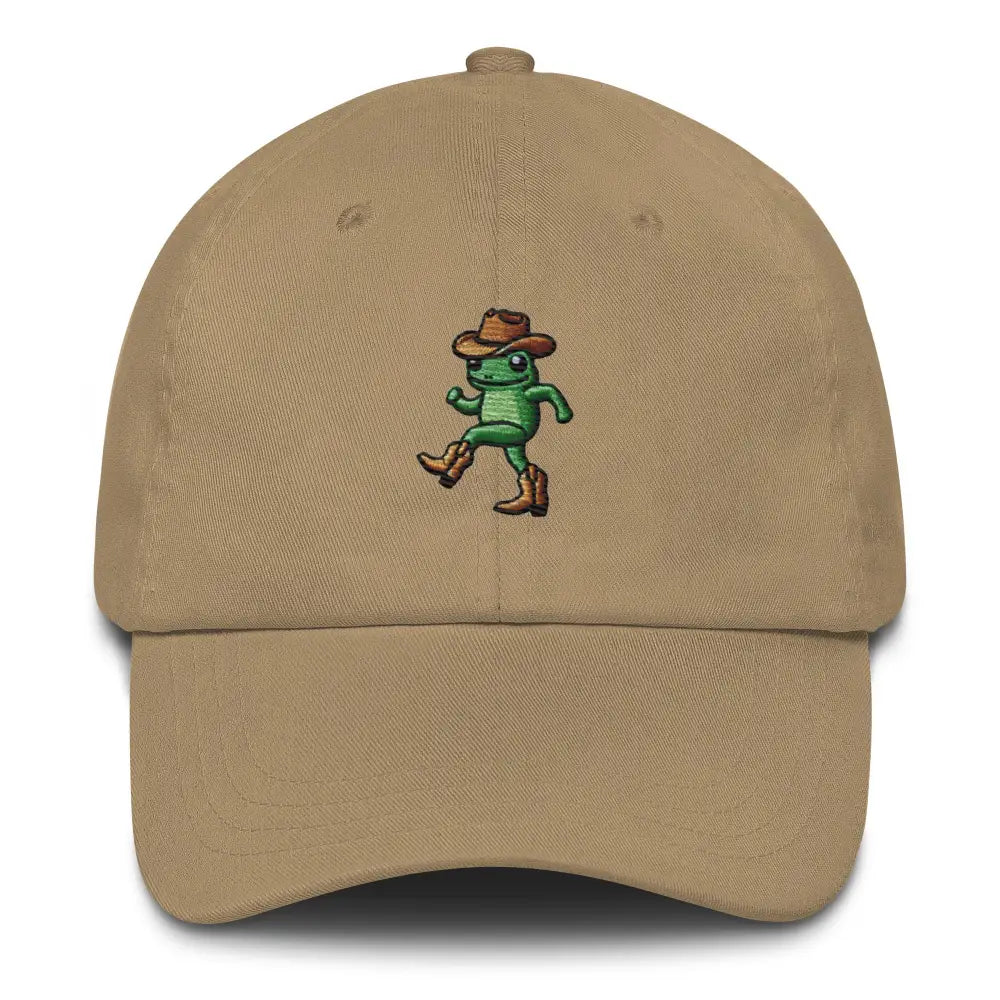 Tan Dancing Cowboy Frog Embroidered Corduroy Cap by Trini Skies