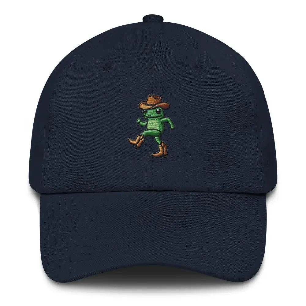 Trini Skies dancing cowboy frog embroidered corduroy cap