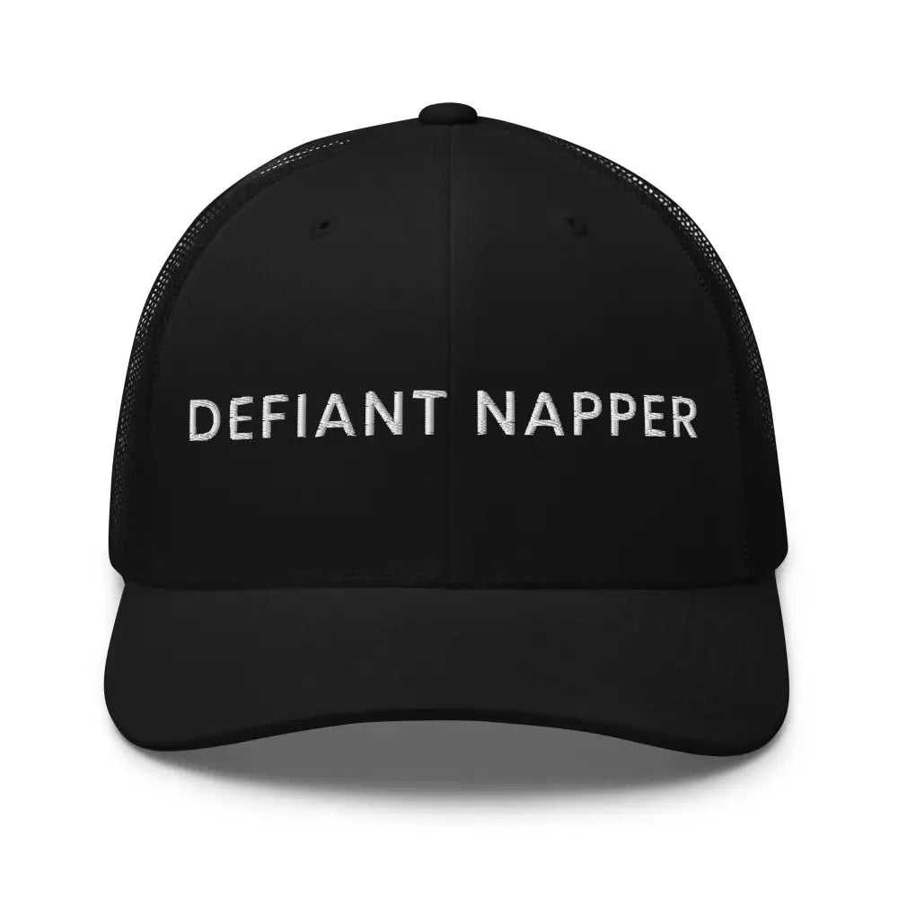 Defiant Napper unisex retro mesh embroidered corduroy cap with white text