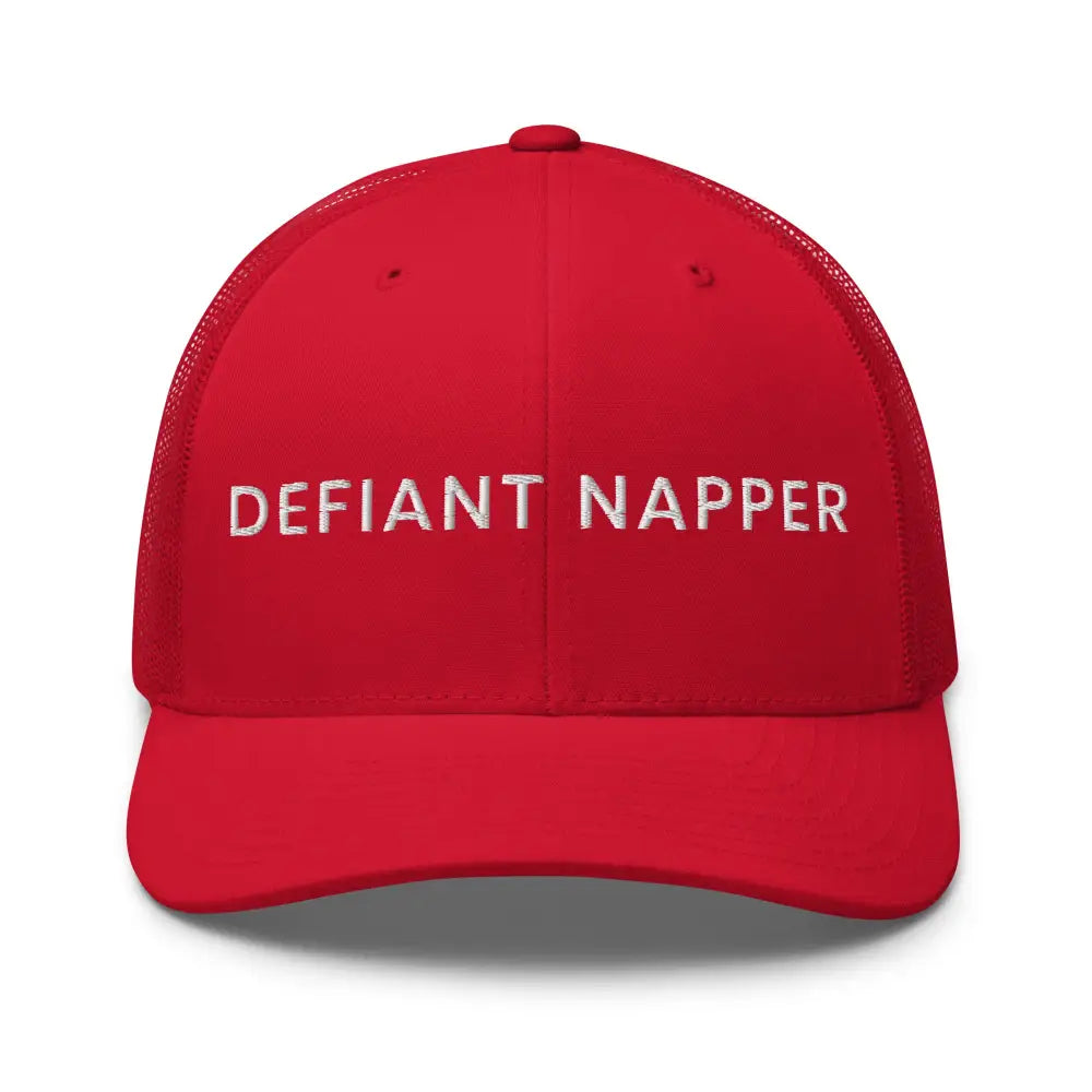 Red Defiant Napper Trucker Cap with Embroidered Unisex Retro Mesh