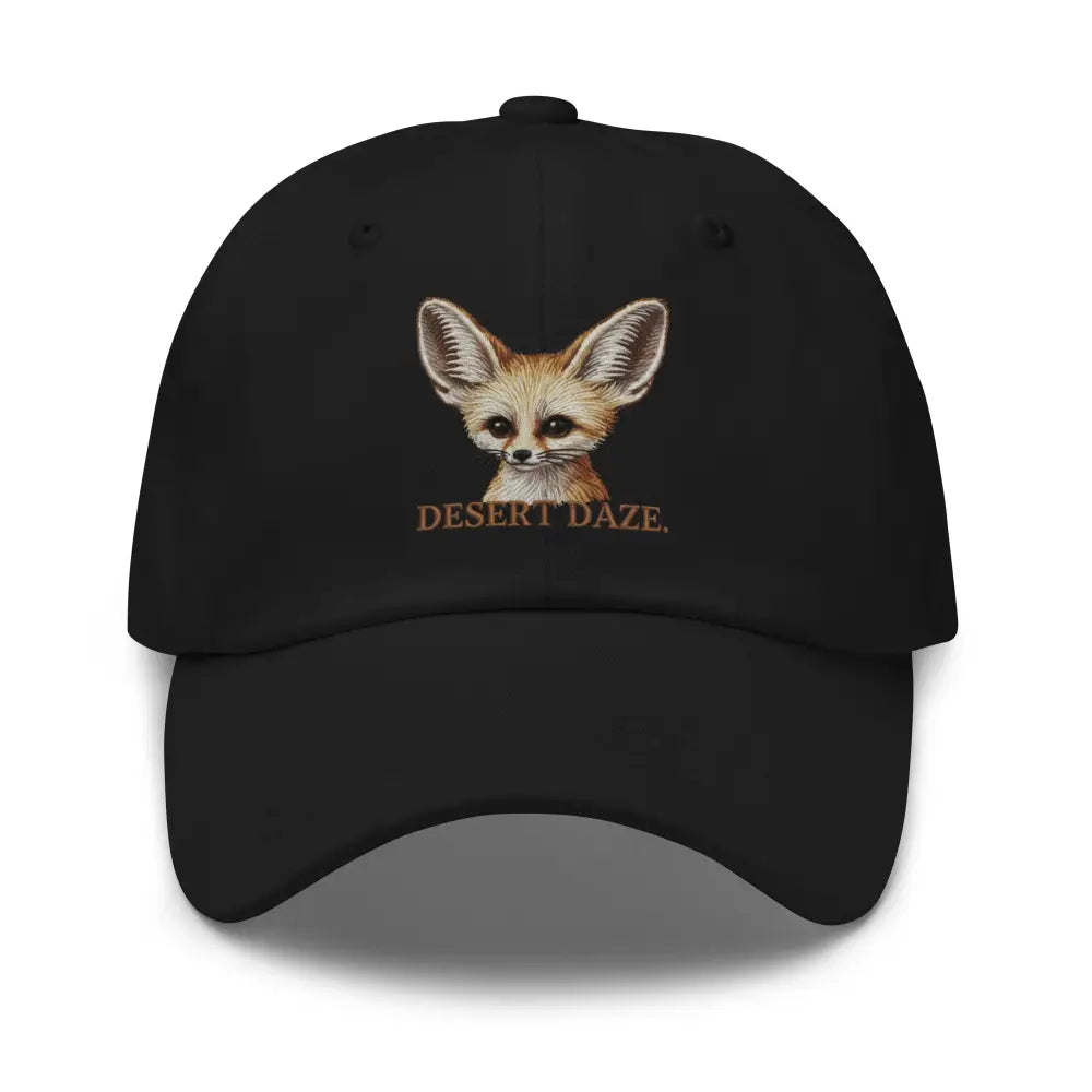 Black fennec fox embroidered hat with Desert Daze text
