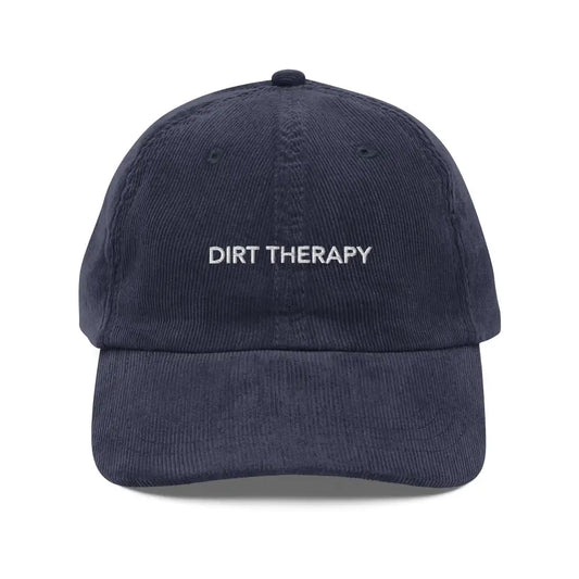 Dirt Therapy Embroidered Vintage Corduroy Cap - Navy - Hats navy blue corduroy baseball cap 1