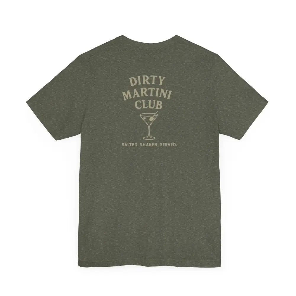Olive green Dirty Martini Club graphic tee by Trini Skies Supply