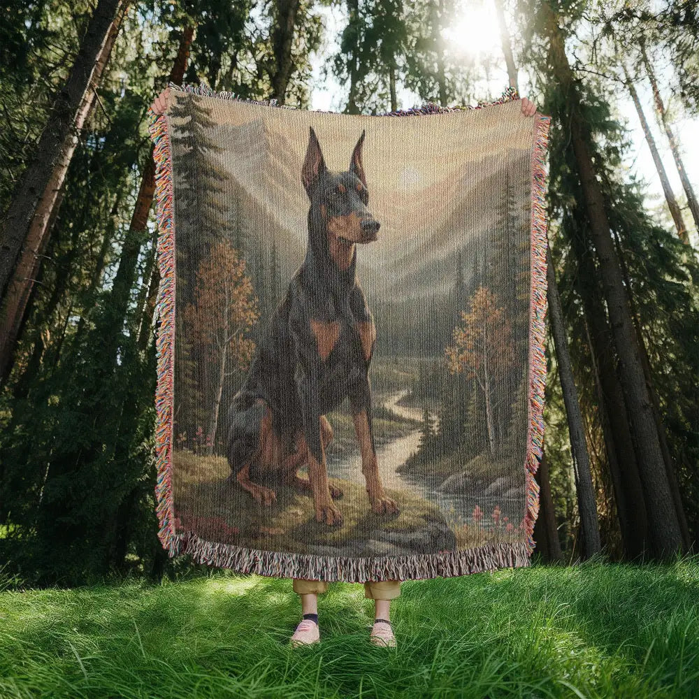 Trini skies graphics Doberman in mountain valley cotton protectors blanket