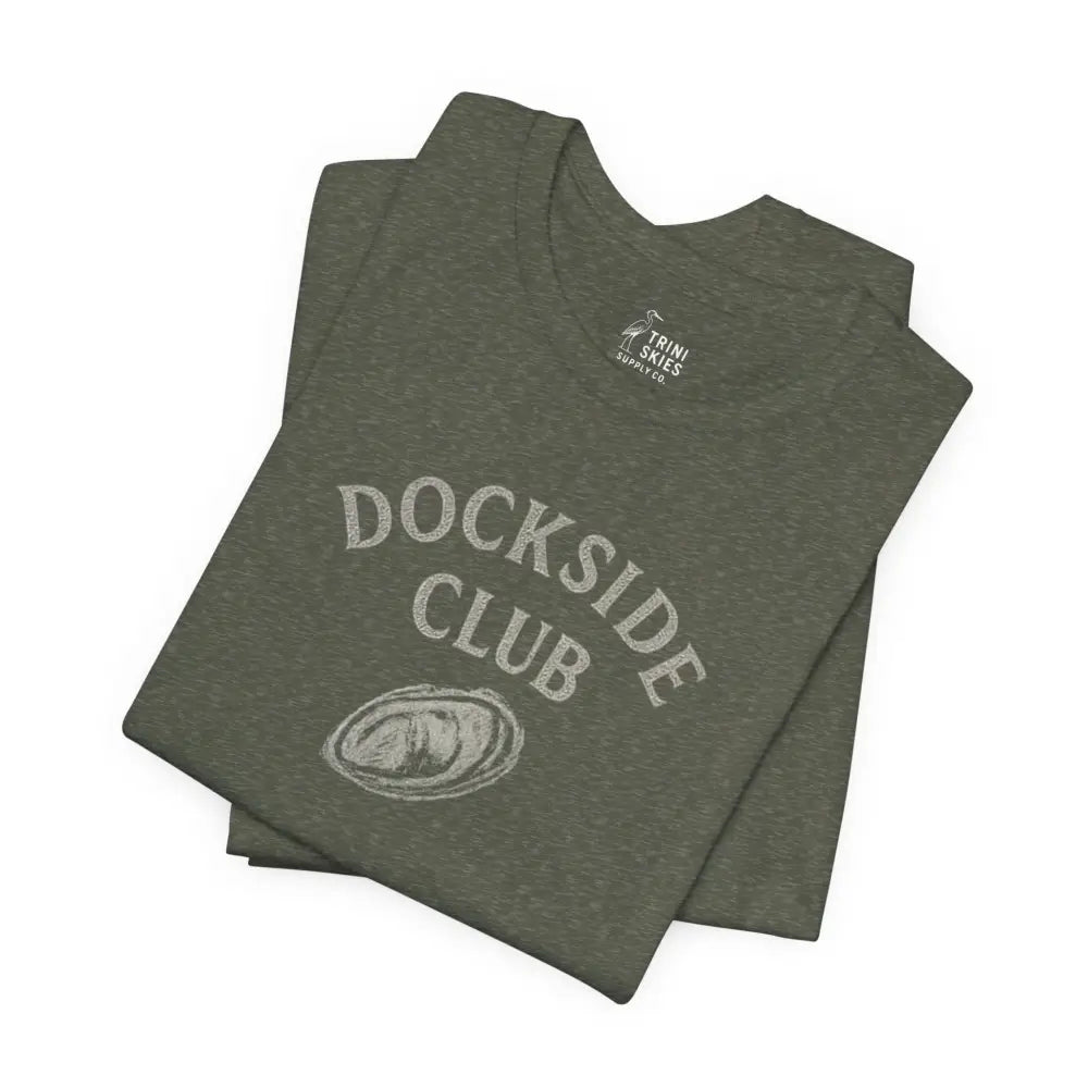 Olive green Dockside Club graphic tee from Trini Skies Supply with oyster dockside tee style