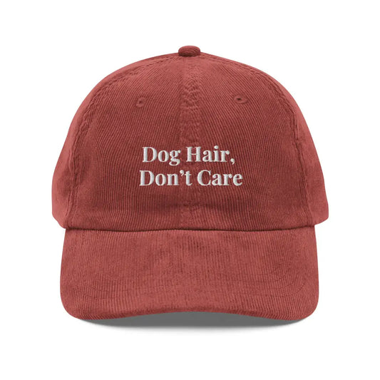 Dog Hair Don’t Care Embroidered Vintage Corduroy Hat for Lovers - Burgundy - Hats reddish-brown corduroy baseball cap
