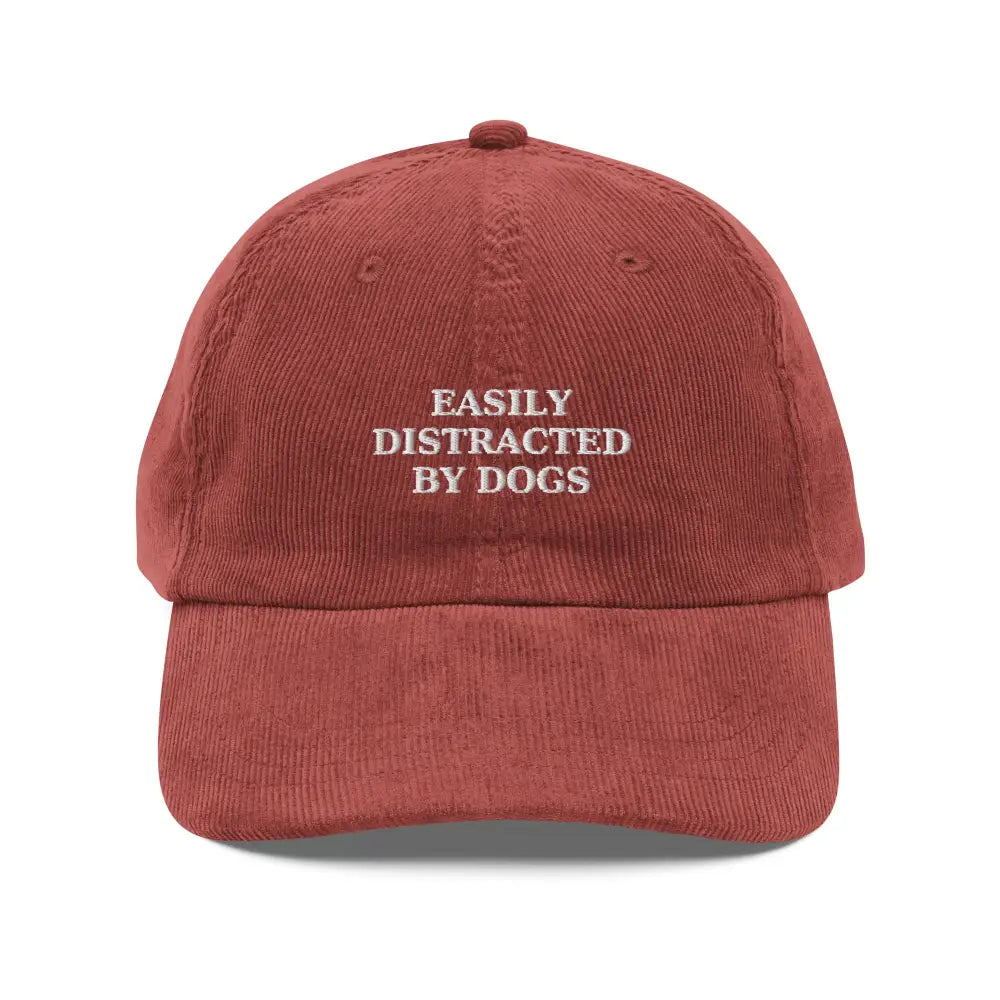 Dogs Vintage Corduroy Embroidered Hat in reddish-brown
