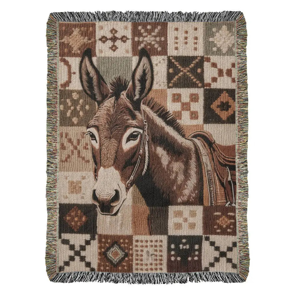 Donkey woven blanket with southwestern patchwork wildlife tapestry throw