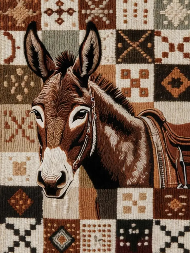 Donkey woven blanket in southwestern patchwork wildlife tapestry throw