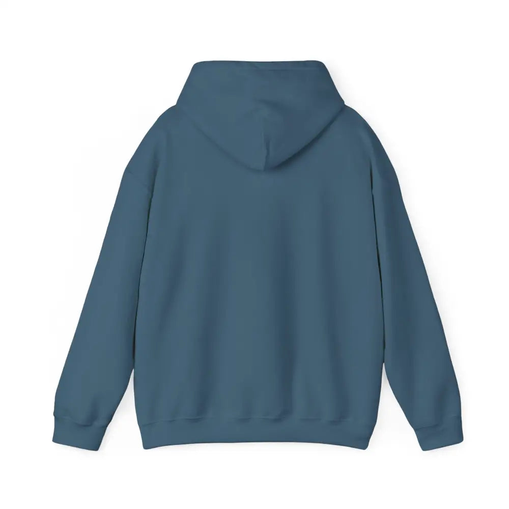 Plain teal blue oversized hoodie with Patagonia mountain range design, cozy hooded sweatshirt