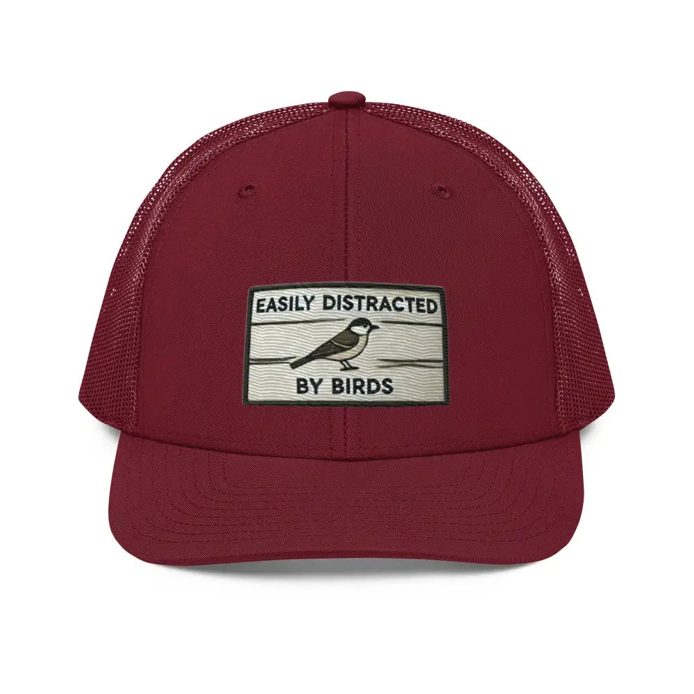 Maroon birds richardson trucker hat with embroidered bird patch