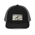 Easily distracted by birds black mesh trucker hat embroidered patch