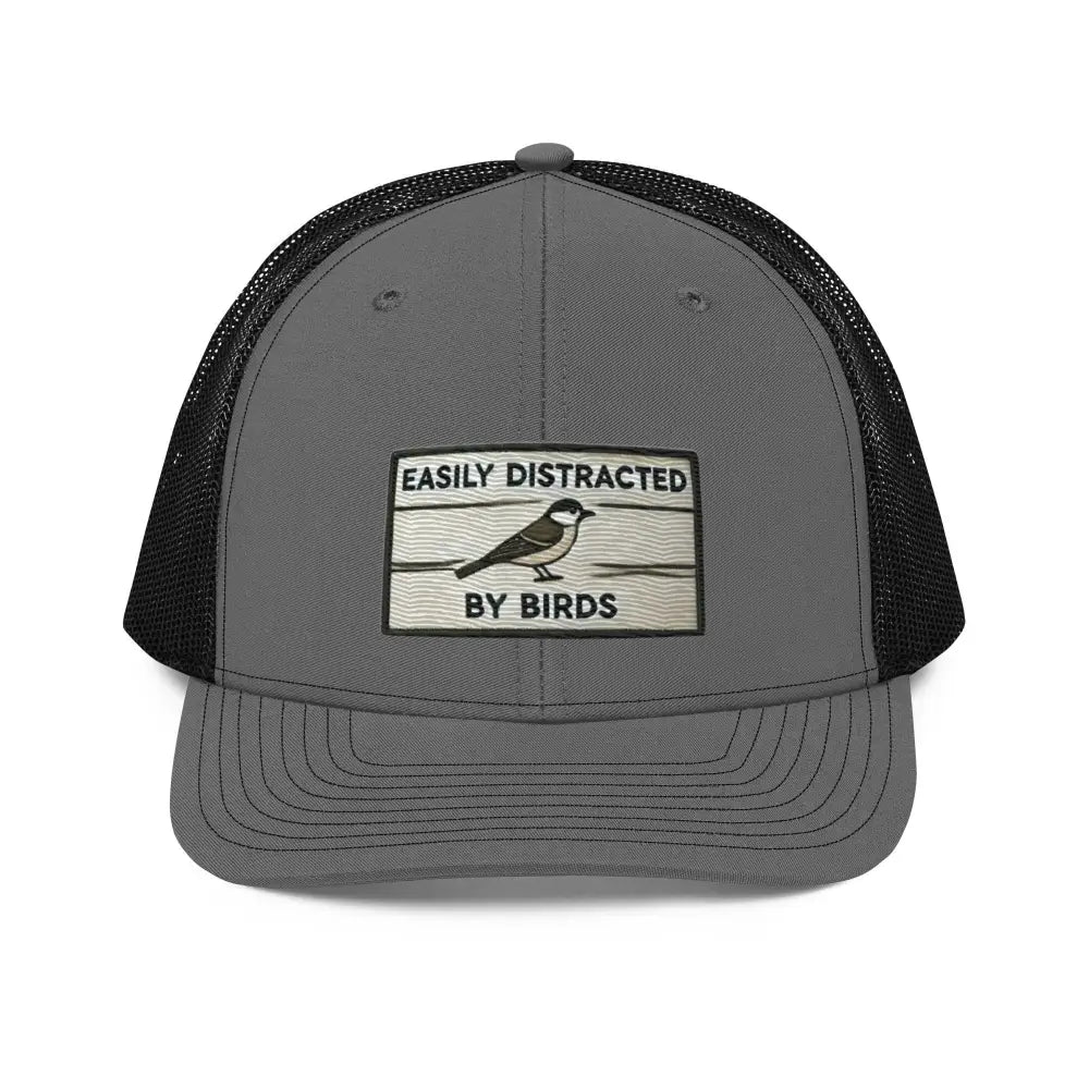 Easily Distracted by Birds embroidered trucker hat with black mesh back