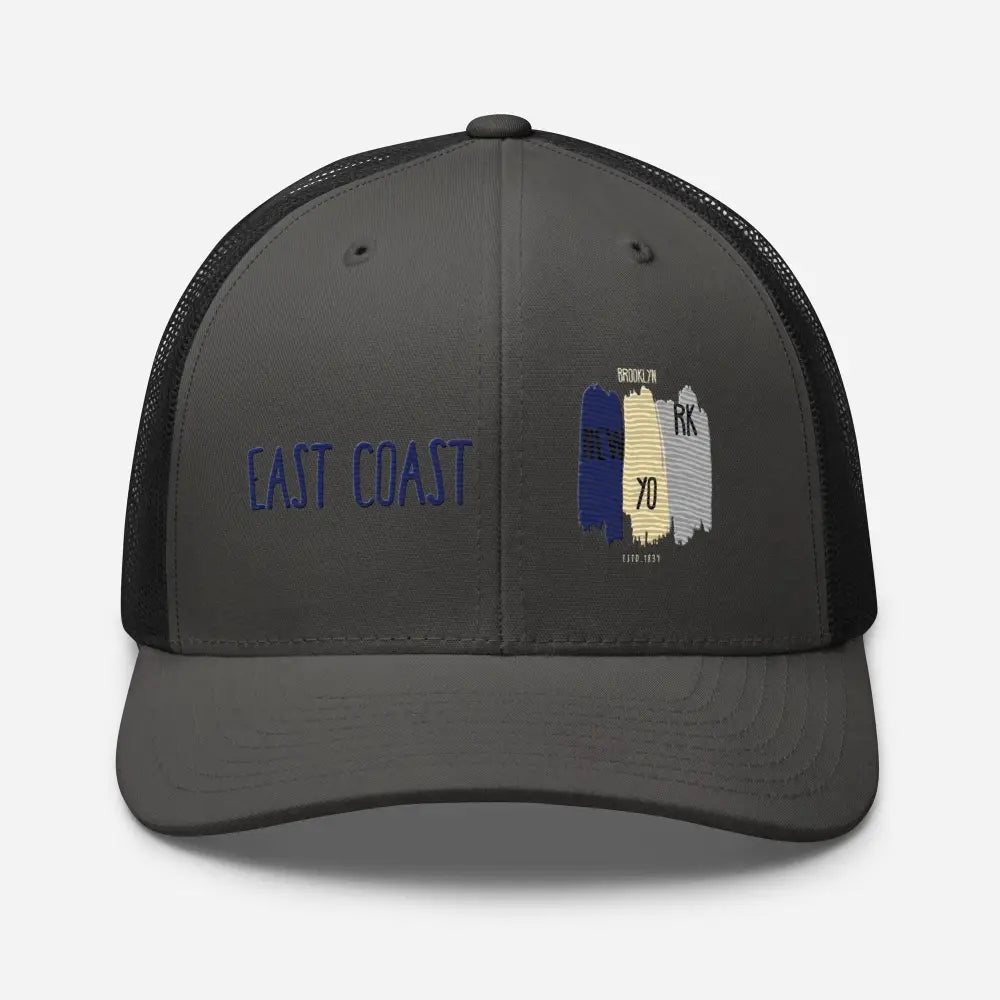 Dark gray East Coast Brooklyn embroidered snapback trucker cap