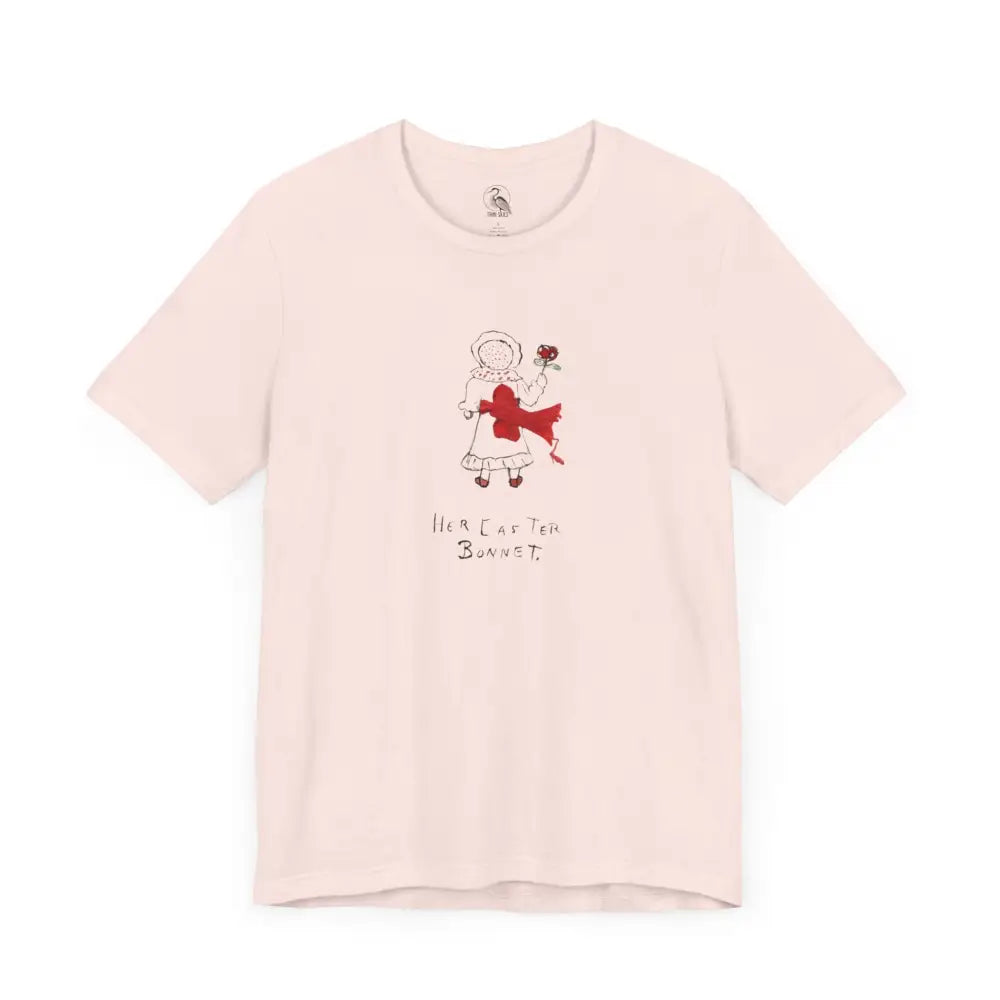 Easter Bonnet Vintage Sketch Tee with Cartoon Girl and Rose