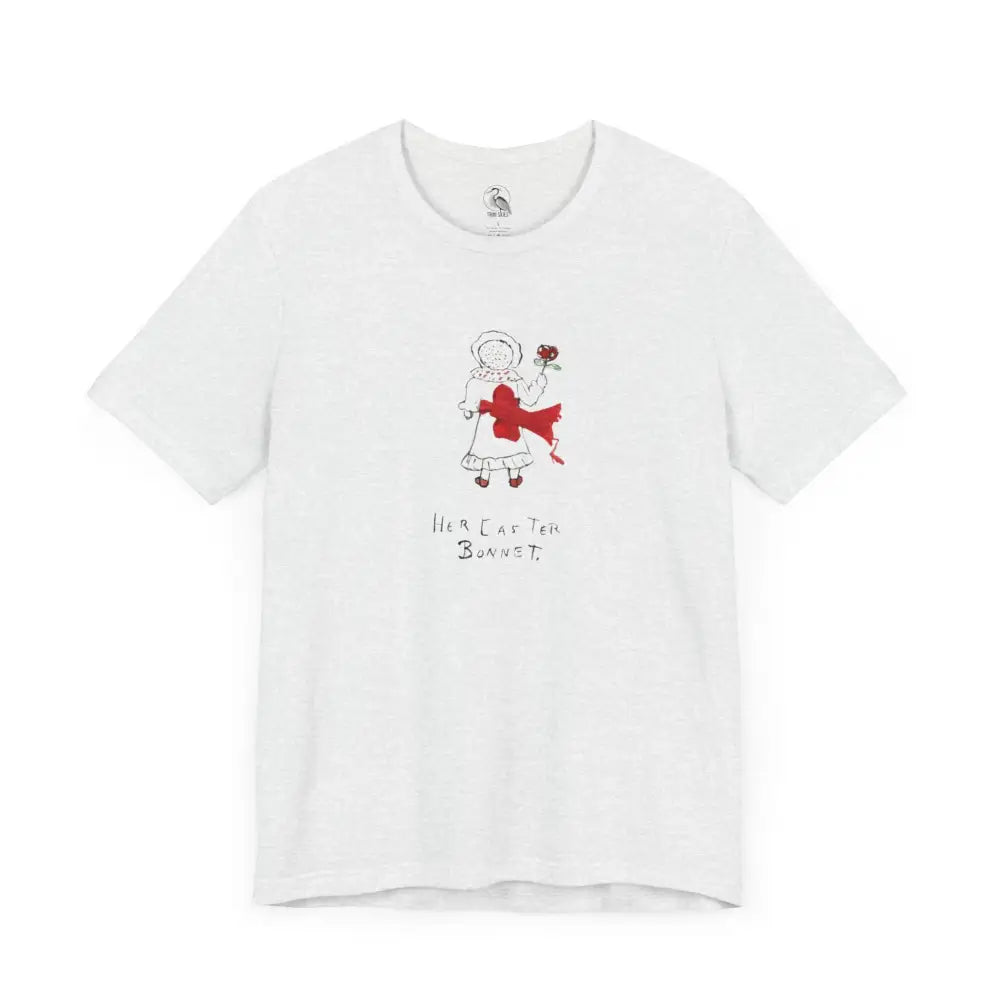 White Easter Bonnet Vintage Sketch Tee with girl holding rose graphic