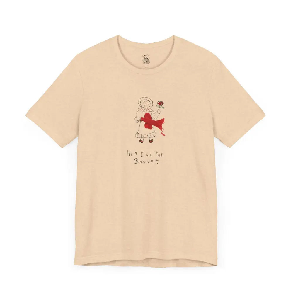 Easter Bonnet Vintage Soft Cream Graphic Tee with Rose Girl Sketch