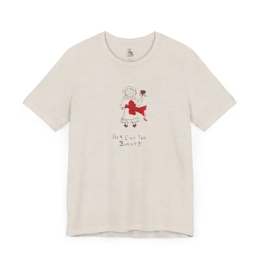 Easter Bonnet Vintage soft cream graphic tee with girl and rose sketch