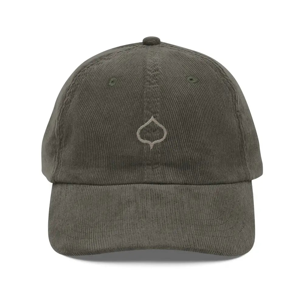 Trini Skies vintage corduroy cap with embroidered aspen leaf