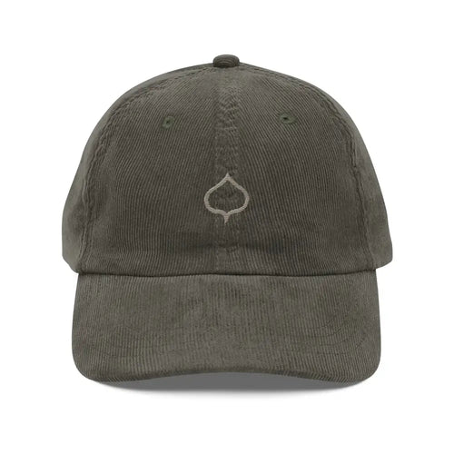 Trini Skies vintage corduroy cap with embroidered aspen leaf