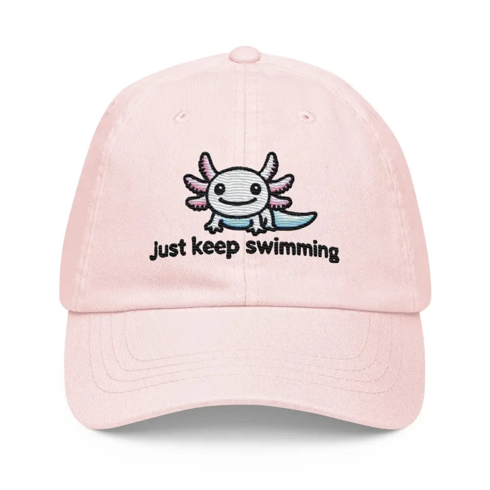 Pink pastel baseball hat with embroidered axolotl