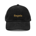 Black vintage corduroy baseball cap with gold Bagels embroidery