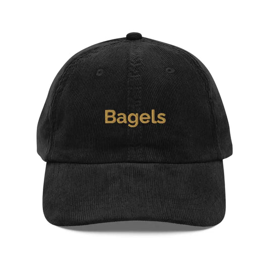 Embroidered Bagels Vintage Corduroy Cap - A Toast to Style - Black - Hats black corduroy baseball cap bagels 1