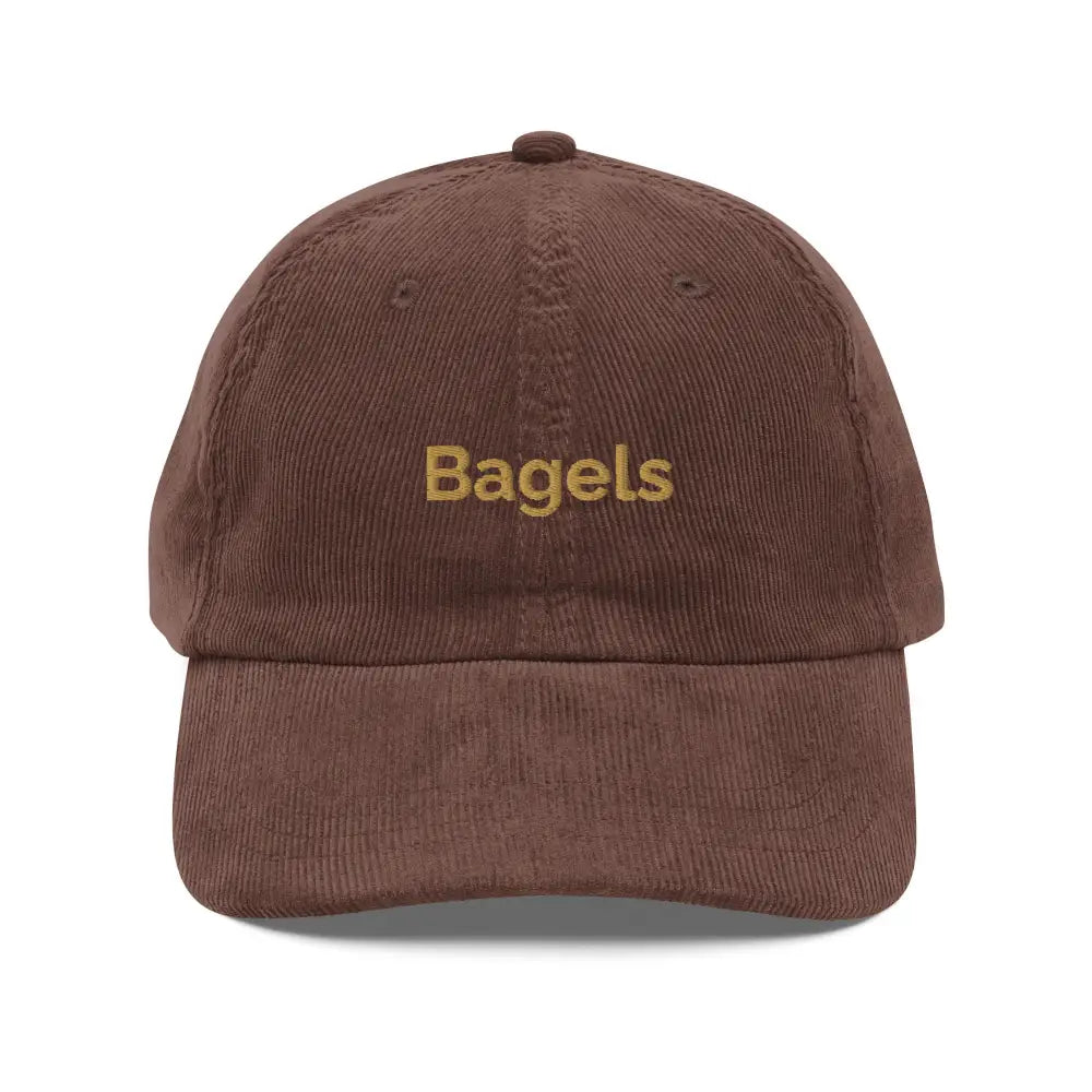 Brown vintage corduroy baseball cap with embroidered bagels