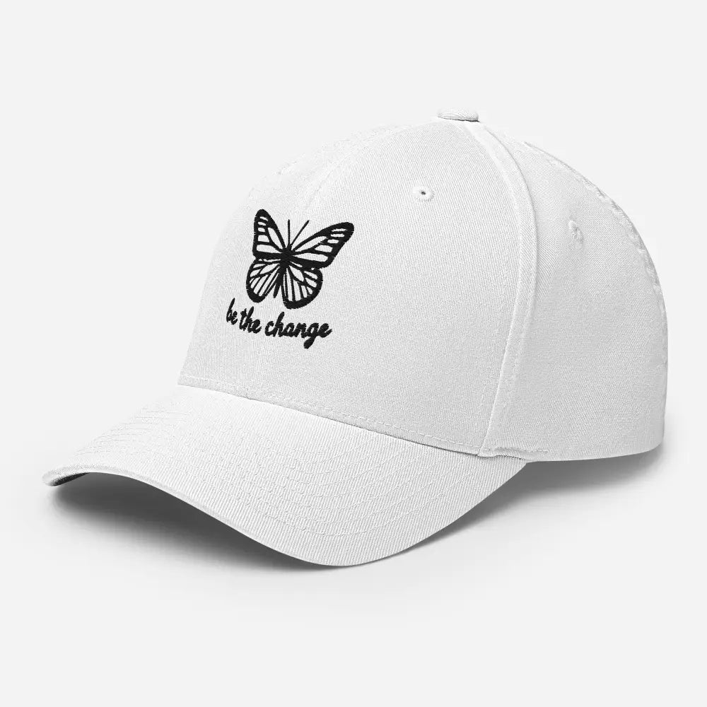 White structured twill cap with beautiful butterfly graphic embroidery
