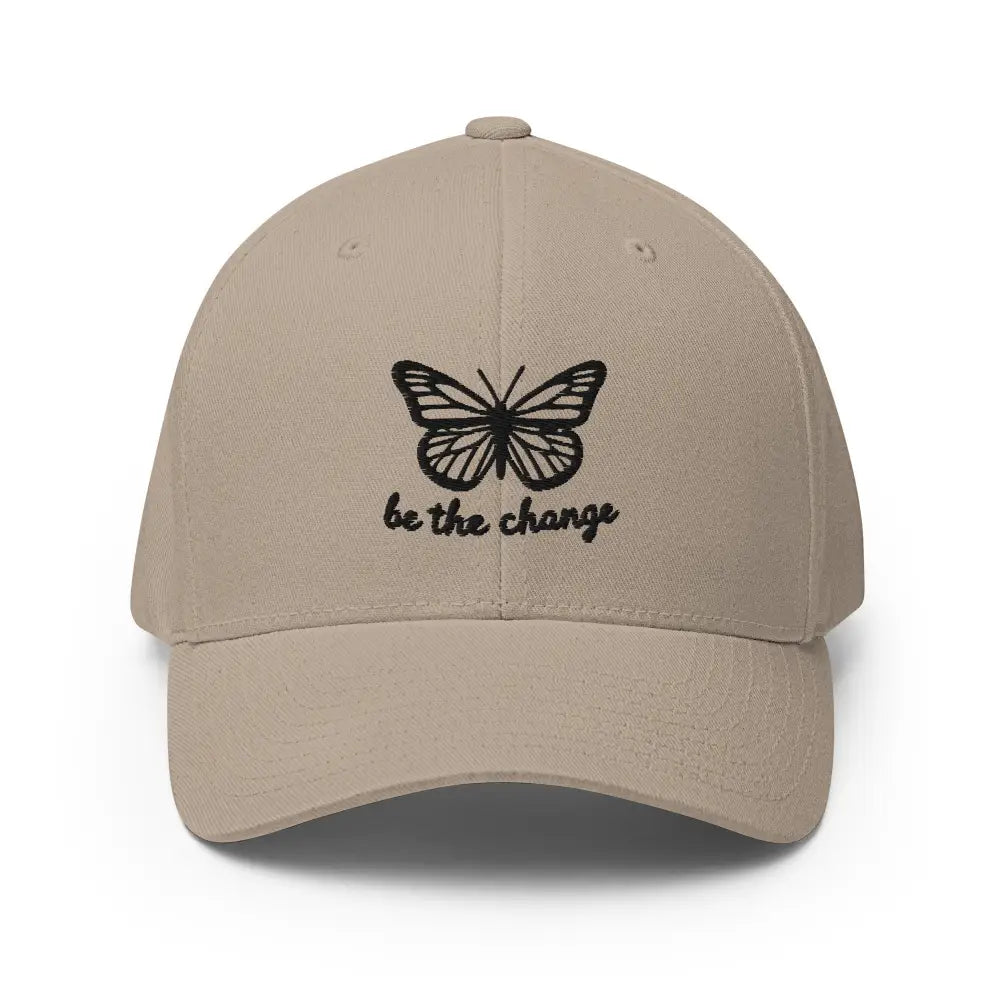 Beige structured twill cap with beautiful butterfly graphic embroidery