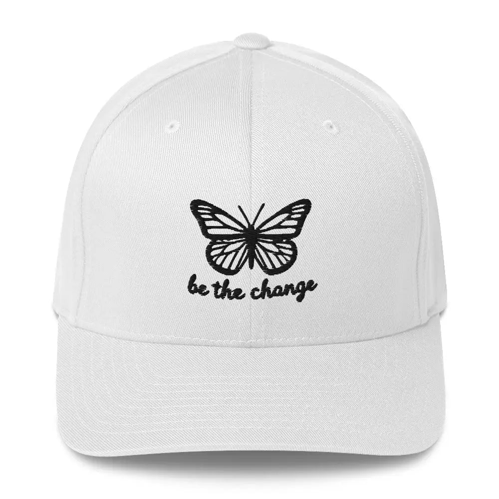 White structured twill cap with beautiful butterfly graphic embroidery