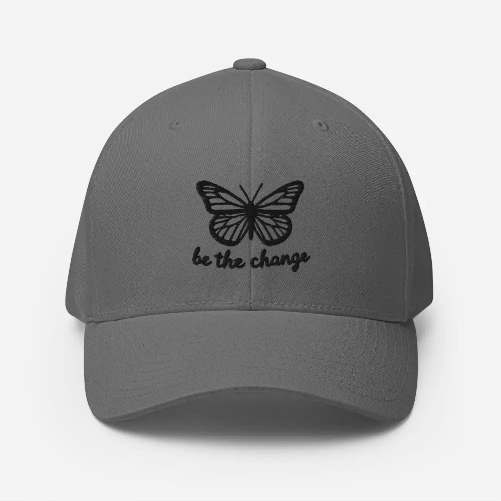 Gray structured twill cap with beautiful butterfly graphic embroidery