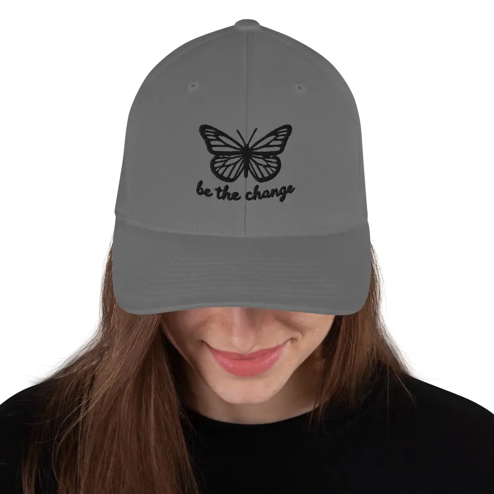 Gray structured twill cap with beautiful butterfly graphic embroidery