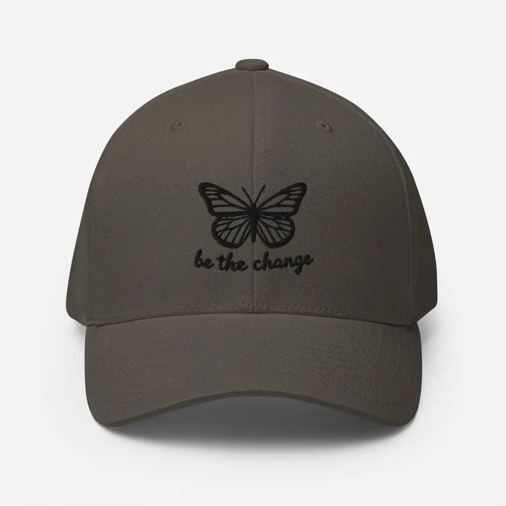 Dark grey structured twill cap with beautiful butterfly graphic embroidery
