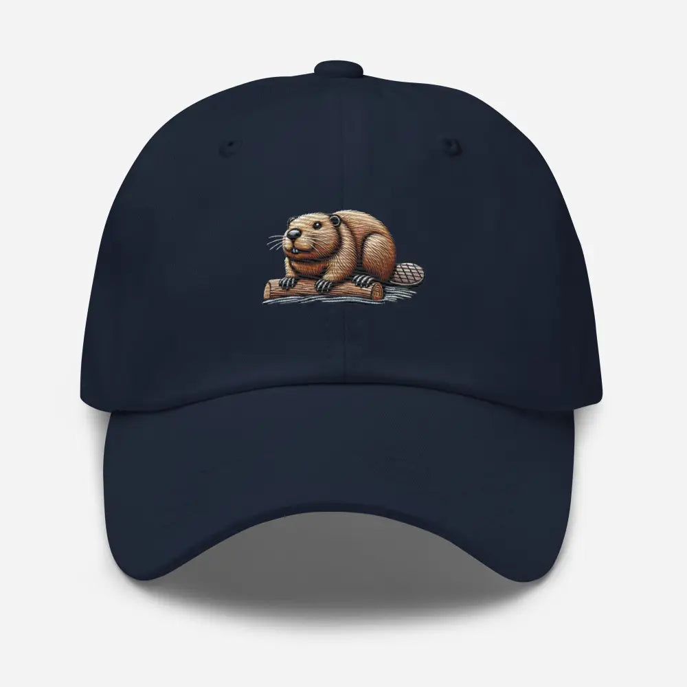 Navy blue embroidered beaver dad hat by Trini Skies