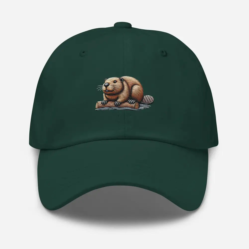 Dark green embroidered beaver dad hat by Trini Skies