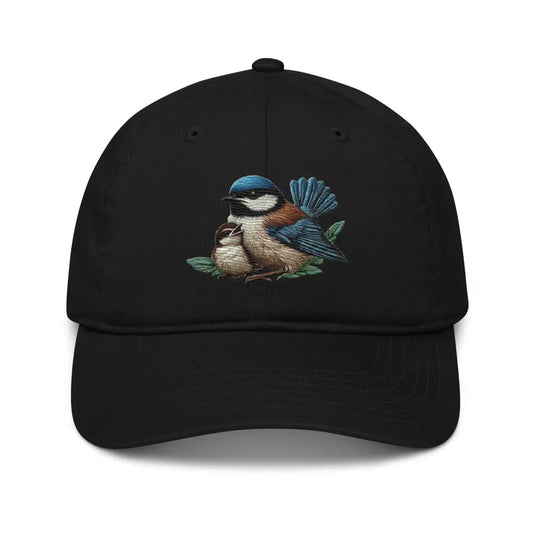 Black embroidered bird organic cotton dad hat from Trini Skies