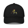 Embroidered bird watcher Trini Skies cotton dad hat with black cap and bird binoculars design