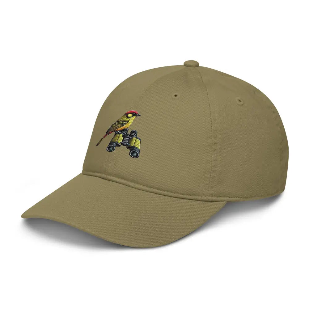 Embroidered Bird Watcher Cotton Dad Hat with Khaki Cap, Bird and Binoculars