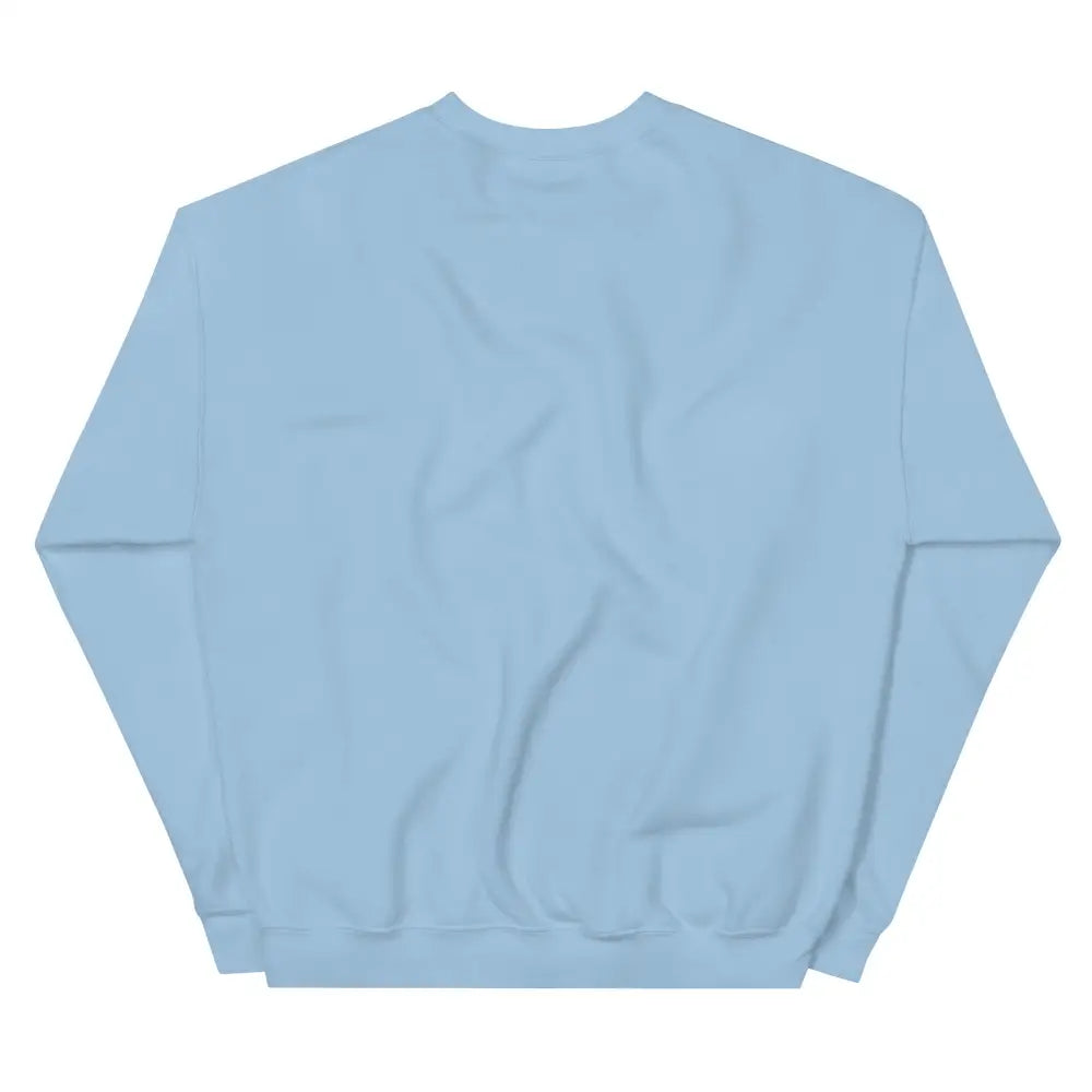 Light blue embroidered pine tree forest sweatshirt with creases