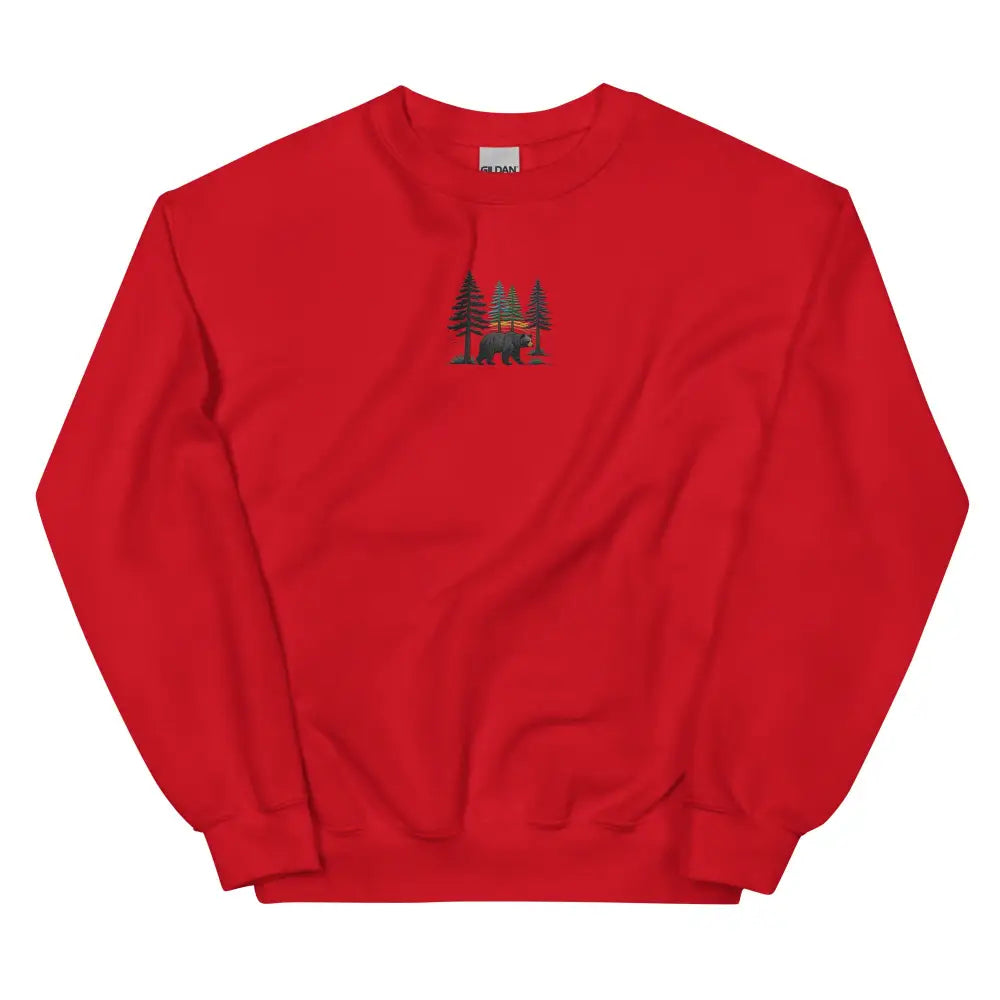 Red embroidered pine tree forest bear crewneck sweatshirt