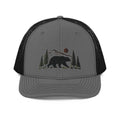 Embroidered black bear wildlife trucker cap with gray front and black mesh back