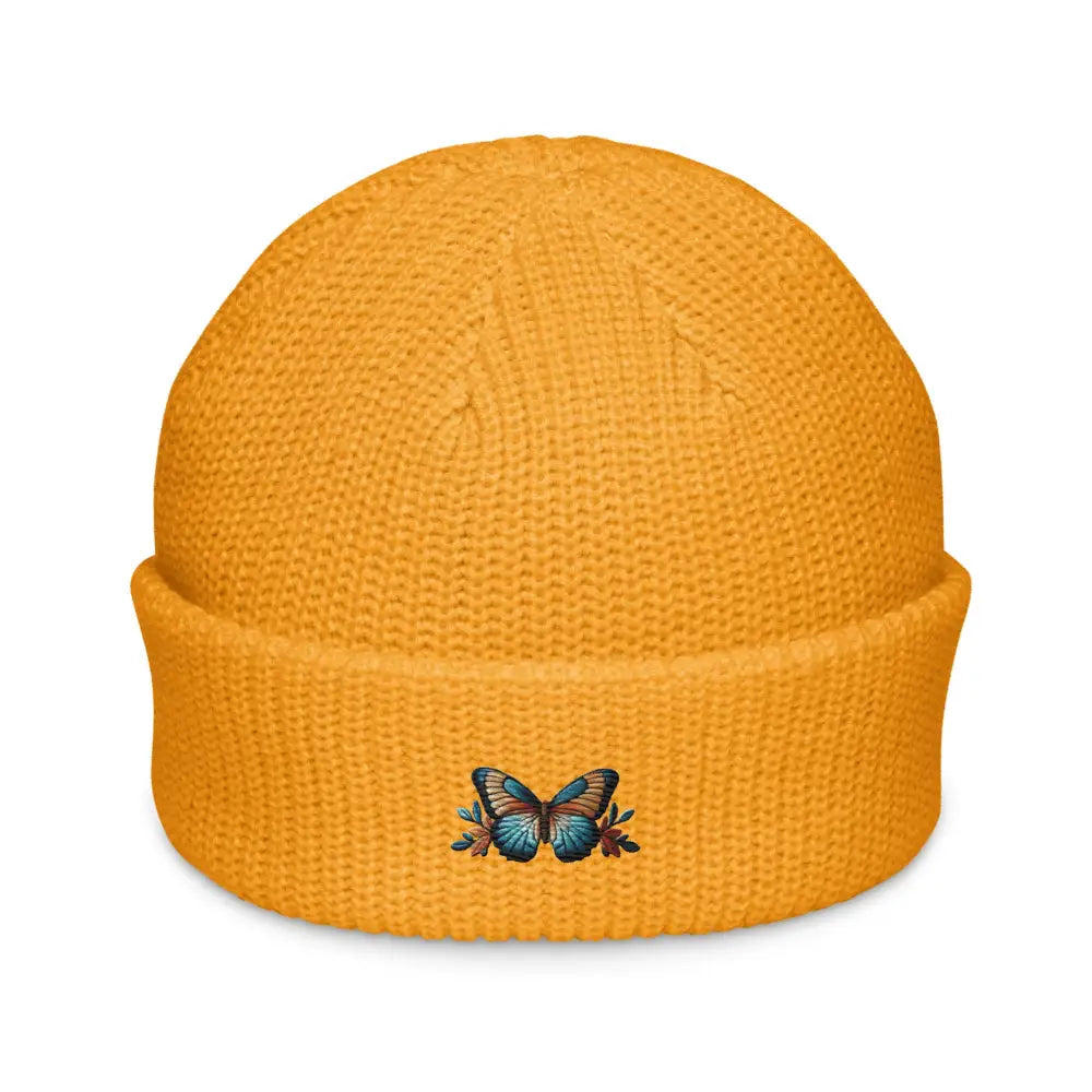 Orange Trini Skies embroidered butterfly fisherman beanie