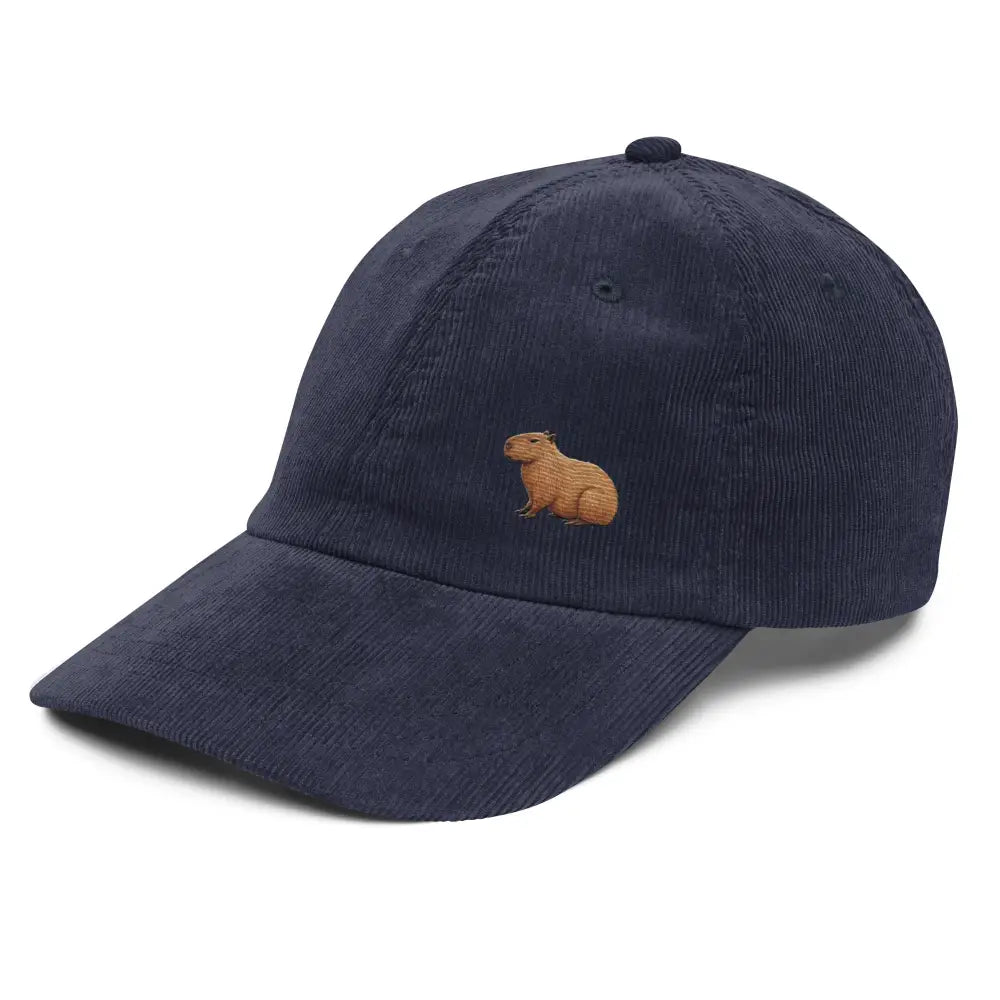 Navy blue embroidered capybara corduroy dad hat by Trini Skies