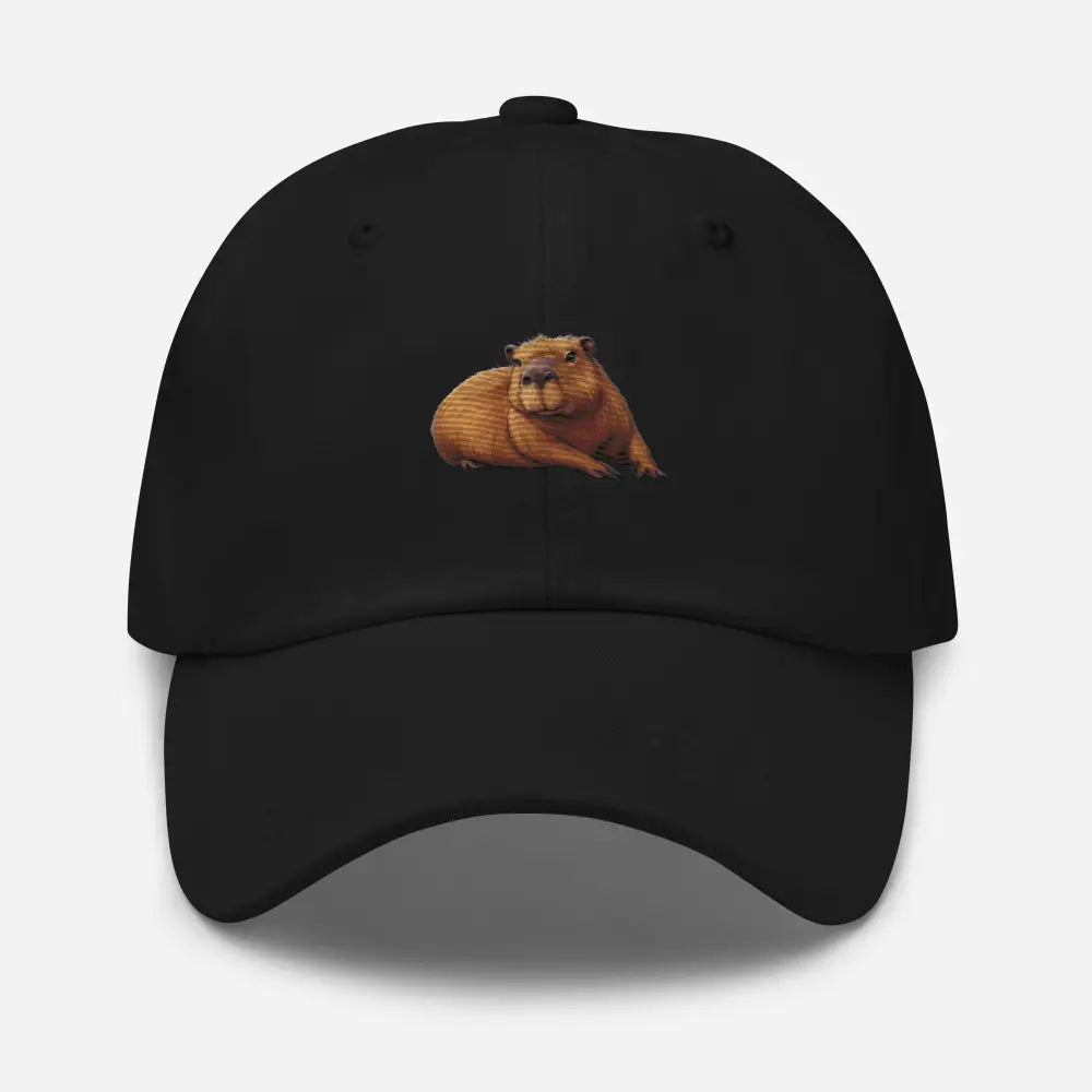 Black Embroidered Capybara Dad Hat by Trini Skies