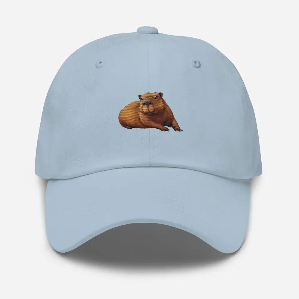 Light blue embroidered capybara dad hat from Trini Skies