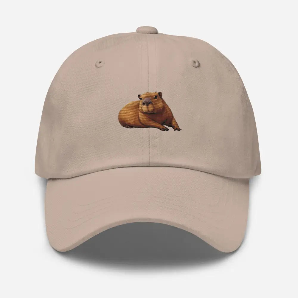 Beige embroidered capybara dad hat from Trini Skies