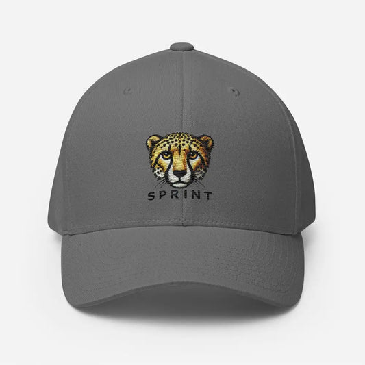 Embroidered Cheetah Structured Twill Cap Stretch Fit Athletic Hat Wildlife Camping Hiking - Grey / S/M - Hats grey