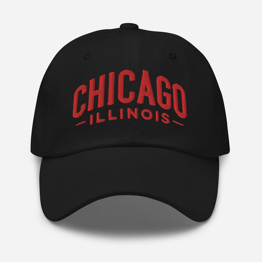 Embroidered Chicago Illinois Dad Hat | Travel - Black - Hats black baseball cap red chicago 1