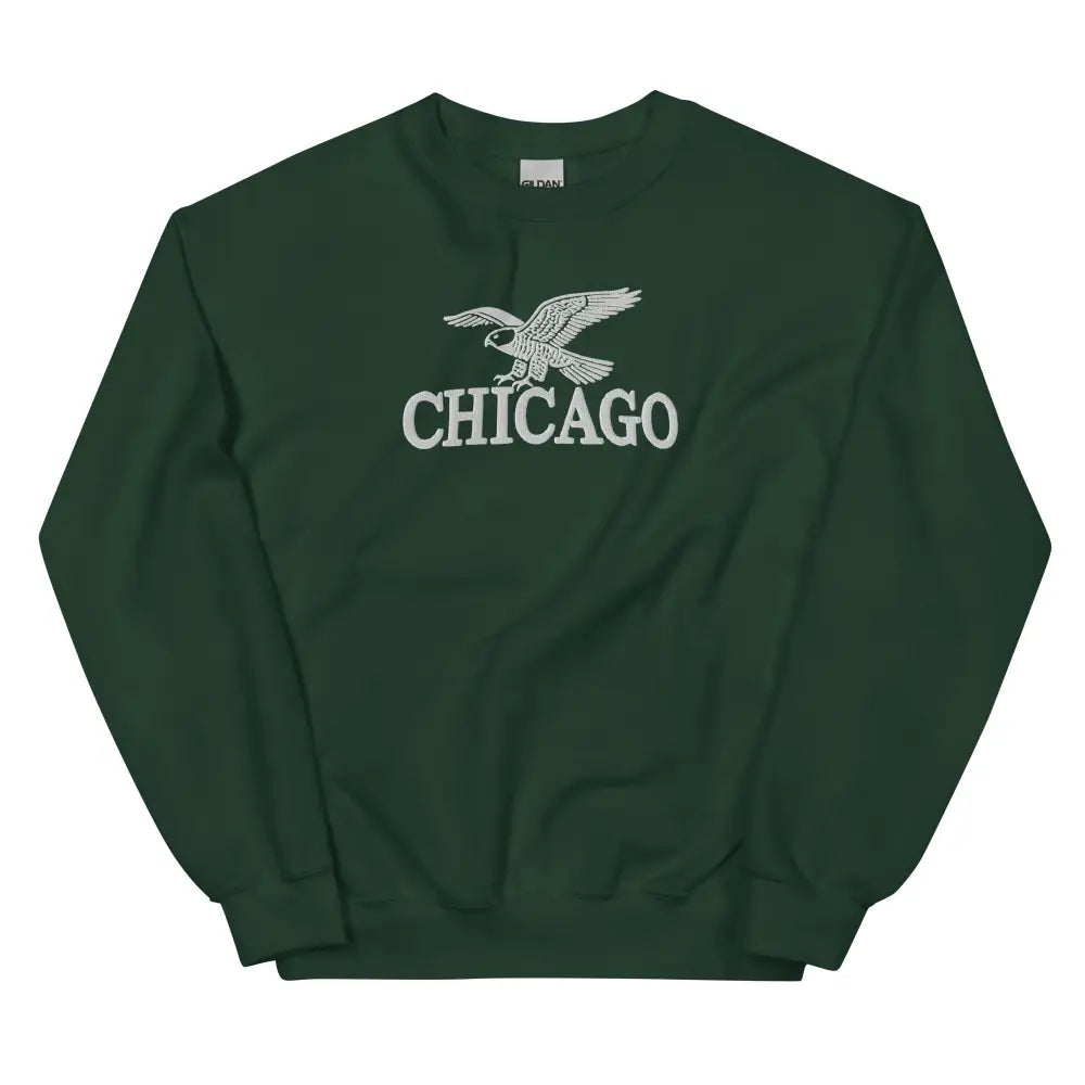 Embroidered Chicago Peregrine Falcon Unisex Sweatshirt in Dark Green